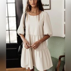 Bohme Cream Tiered Midi Faux Leather Dress NWT